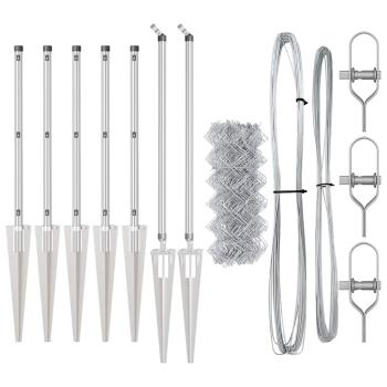 Kettengliedzaun mit 7 Spike-Pfosten 0,6 x 10 m aus verzinktem Stahl