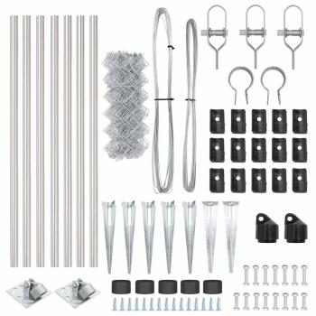 Kettengliedzaun mit 7 Spike-Pfosten 0,6 x 10 m aus verzinktem Stahl