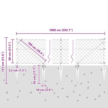 Drahtzaun mit 7 Spike-Pfosten 0,8x10 m verzinkter Stahl