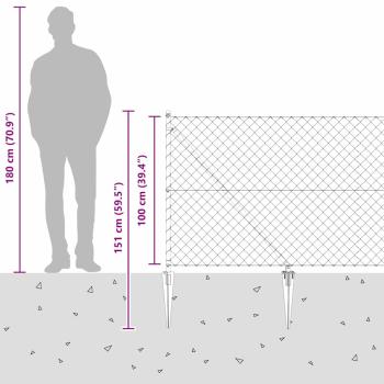 Kettengliedzaun mit 7 Stachelpfosten 1x10 m verzinkter Stahl