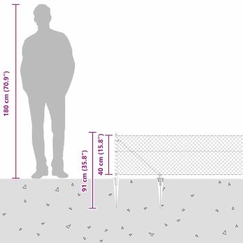 Kettenschutzzaun mit 13 Spike-Posts 0,4 x 25 m Verzinkter Stahl