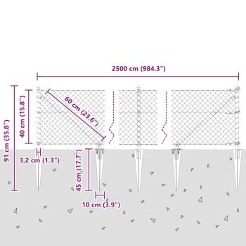 Kettenschutzzaun mit 13 Spike-Posts 0,4 x 25 m Verzinkter Stahl