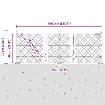 Drahtzaun mit 7 Flanschpfosten 0.6x10 m Verzinkter Stahl