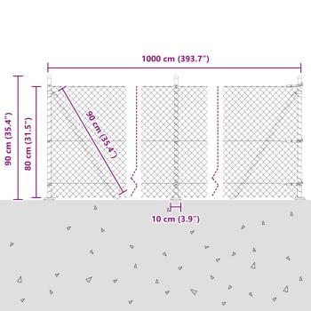 Kettengliedzaun mit 7 Flanschpfosten 0,8 x 10 m aus galvanisiertem Stahl