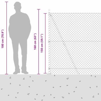 Kettengliedzaun mit 7 Flanschpfosten 1,5x10 m aus galvanisiertem Stahl