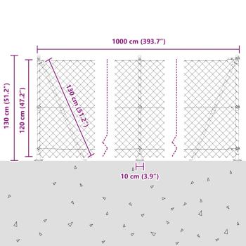 Drahtzaun mit 7 Flanschpfosten 1,2 x 10 m Verzinkter Stahl