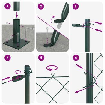 Kettenzaun mit 7 Flanschpfosten 1,4x10 m Verzinkter Stahl