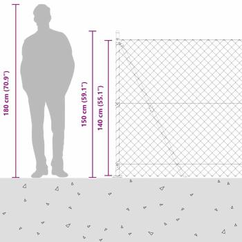 Kettenzaun mit 7 Flanschpfosten 1,4x10 m Verzinkter Stahl