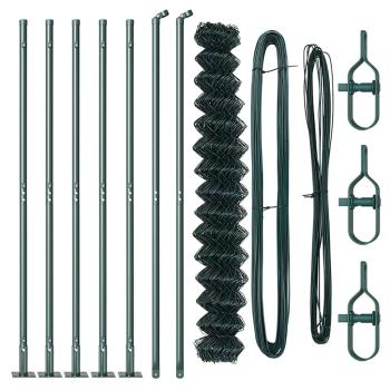 Maschendrahtzaun mit 7 Flanschpfosten 1,6x10 m Verzinkter Stahl