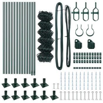 Kettenzaun mit 13 Flanschpfosten 0.4 x 25 m verzinkter Stahl