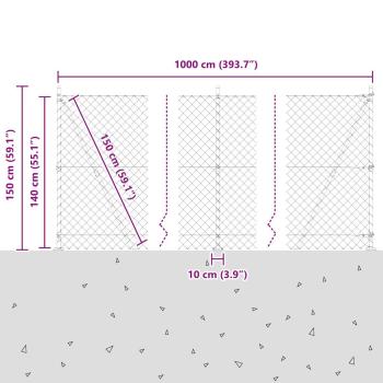 Drahtzaun mit 7 Flanschpfosten 1,4x10 m Verzinkter Stahl