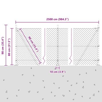 Kettengliedzaun mit 13 Flanschpfosten 0,8x25 m verzinkter Stahl