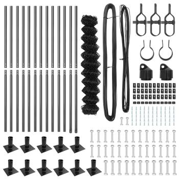 Maschendrahtzaun Set mit 2 Grau Metall, Kunststoff 25 x 0.8 m