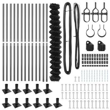 Kettenzaun Set aus 2 Grau Pulverbeschichteter Stahl 25 x 1,5 m