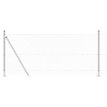 Kettengliedzaun mit 7 Flanschpfosten 0.8x10 m Verzinkter Stahl