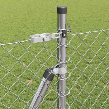 Kettengliedzaun mit 7 Flanschpfosten 0.8x10 m Verzinkter Stahl