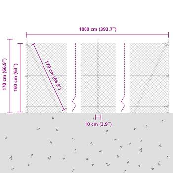 Drahtzaun mit 7 Flanschpfosten 1,6x10 m Galvanisierter Stahl