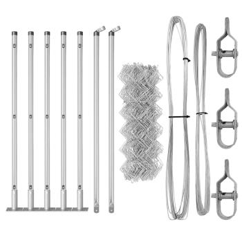 Kettenzaun mit 7 Flanschpfosten 0,6 x 10 m aus galvanisiertem Stahl