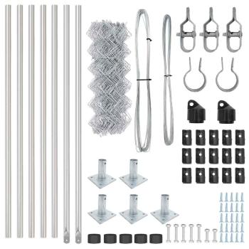 Kettenzaun mit 7 Flanschpfosten 0,6 x 10 m aus galvanisiertem Stahl