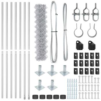 Maschendrahtzaun mit 7 Flanschpfosten 0,8x10 m Verzinkter Stahl