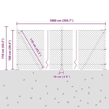 Kettengliedzaun mit Betonbasis 10 x 1 m Verzinkter Stahl Silber
