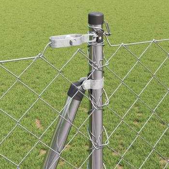 Kettengliedzaun mit 7 Flanschpfosten 1,2x10 m verzinkter Stahl