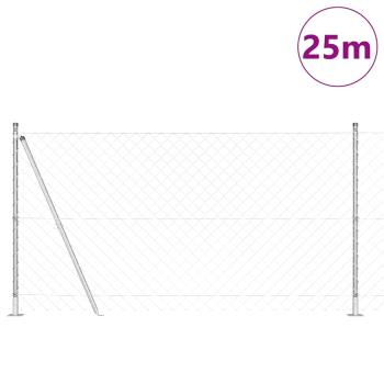 Kettengliedzaun mit 13 Flanschpfosten 1,2 x 25 m Verzinkter Stahl