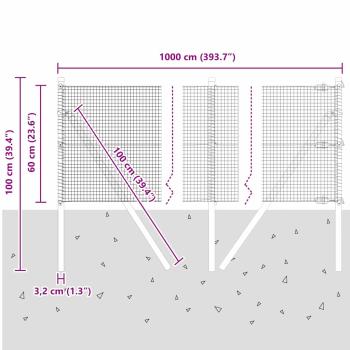 Geschweißter Drahtzaun mit 7 Pfosten 0.6x10 m Verzinkter Stahl