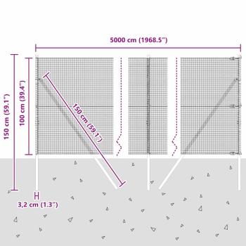 Schweißdrahtzaun mit 13 Pfosten 1x50 m Verzinkter Stahl