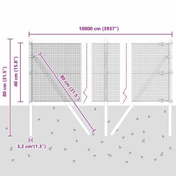 Geschweißter Drahtzaun mit 13 Pfosten 0,4x100 m Galvanisierter Stahl