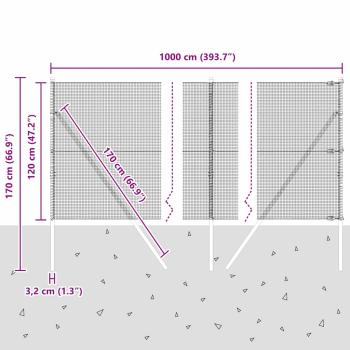 Geschweißter Drahtzaun mit 7 Pfosten Grau 1,2x10 m Stahl