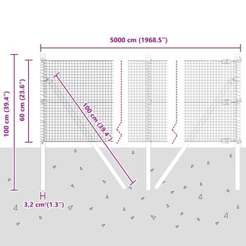 Geschweißter Drahtzaun mit 13 Pfosten Grau 0,6x50 m Stahl
