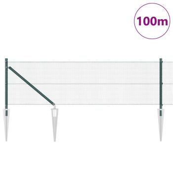 Geschweißter Drahtzaun mit 13 Stiftpfosten Grün 0.5x100 m Stahl