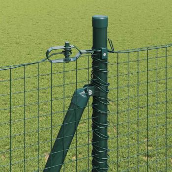 Schweißdrahtzaun mit 7 Flanschpfosten Grün 1,4x10 m Stahl