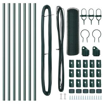 Sechseckzaun Grün 0.4x10 m Stahl, Zaunpfosten 7 Stück Grün Ø32 mm 80 cm verzinkter Stahl