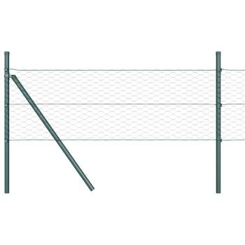 Hexagonzaun Grün 0,4x10 m Stahl, Zaunpfosten 7 Stück Grün Ø32 mm 80 cm verzinkter Stahl