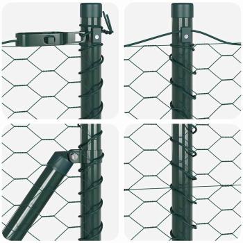 Hexagonzaun Grün 0,4x10 m Stahl, Zaunpfosten 7 Stück Grün Ø32 mm 80 cm verzinkter Stahl