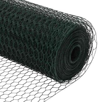Sechseckzaun Grün 0.5x10 m Stahl, Zaunpfosten 7 Stück Grün Ø32 mm 100 cm Verzinkter Stahl