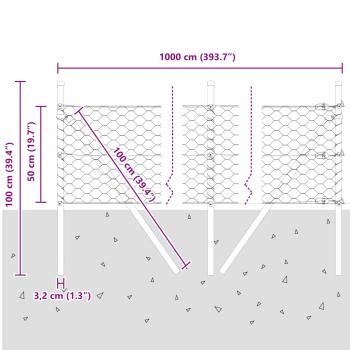Sechseckzaun Grün 0,5x10 m Stahl, Zaunpfosten 7 Stk Grün Ø32 mm 100 cm galvanisierter Stahl