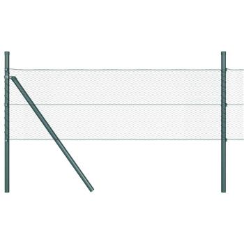 Hexagonzaun Grün 0,8x10 m Stahl, Zaunpfosten 7 Stück Grün Ø32 mm 120 cm Galvanisierter Stahl