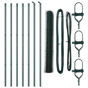 Sechseckzaun Grün 1,2x10 m Stahl, Zaunpfosten 7 Stück Grün Ø32 mm 170 cm verzinkter Stahl
