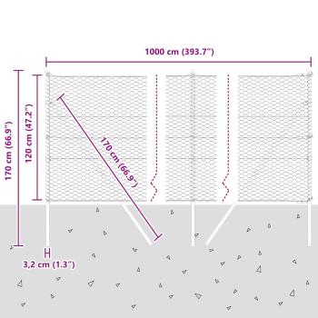 Bodenmontierter Sechseckzaun 10 x 1,2 m PVC-beschichteter Stahl