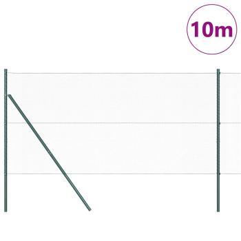 Sechseckzaun Grün 1,4x10 m Stahl, Zaunpfosten 7 Stk Grün Ø32 mm 190 cm verzinkter Stahl