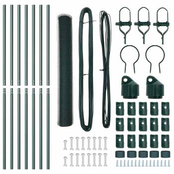 Sechseckzaun Grün 1,4x10 m Stahl, Zaunpfosten 7 Stk Grün Ø32 mm 190 cm verzinkter Stahl