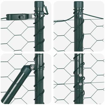 Sechseckzaun Grün 1,5x10 m Stahl, Zaunpfosten 7 Stück Grün Ø32 mm 200 cm verzinkter Stahl