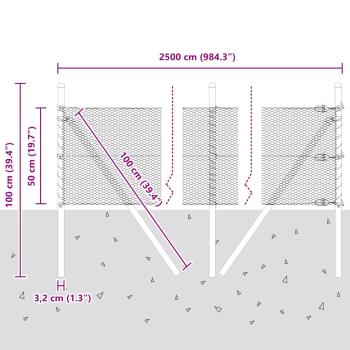 Bodenmontierter Sechseckzaun 25 x 0,5 m PVC-beschichteter Stahl