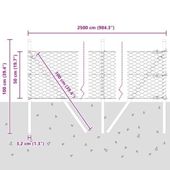Bodenmontierter Sechseckzaun 25 x 0,5 m PVC-beschichteter Stahl