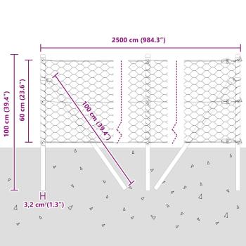 Bodenmontierter Sechseckzaun 25 x 0,6 m PVC-beschichteter Stahl