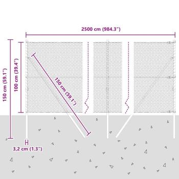 Bodenmontierter Sechseckzaun 25 x 1 m PVC-beschichteter Stahl
