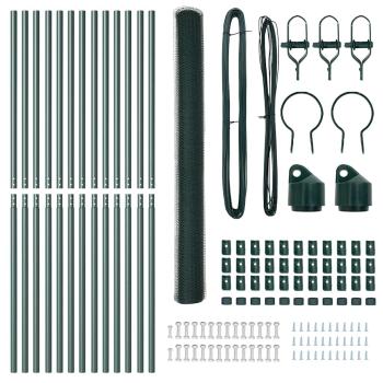 Sechseckzaun Grün 1,6x25 m Stahl, Zaunpfosten 13 Stück Grün Ø32 mm 210 cm verzinkter Stahl